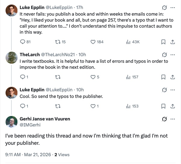 author thread on X about a typo
